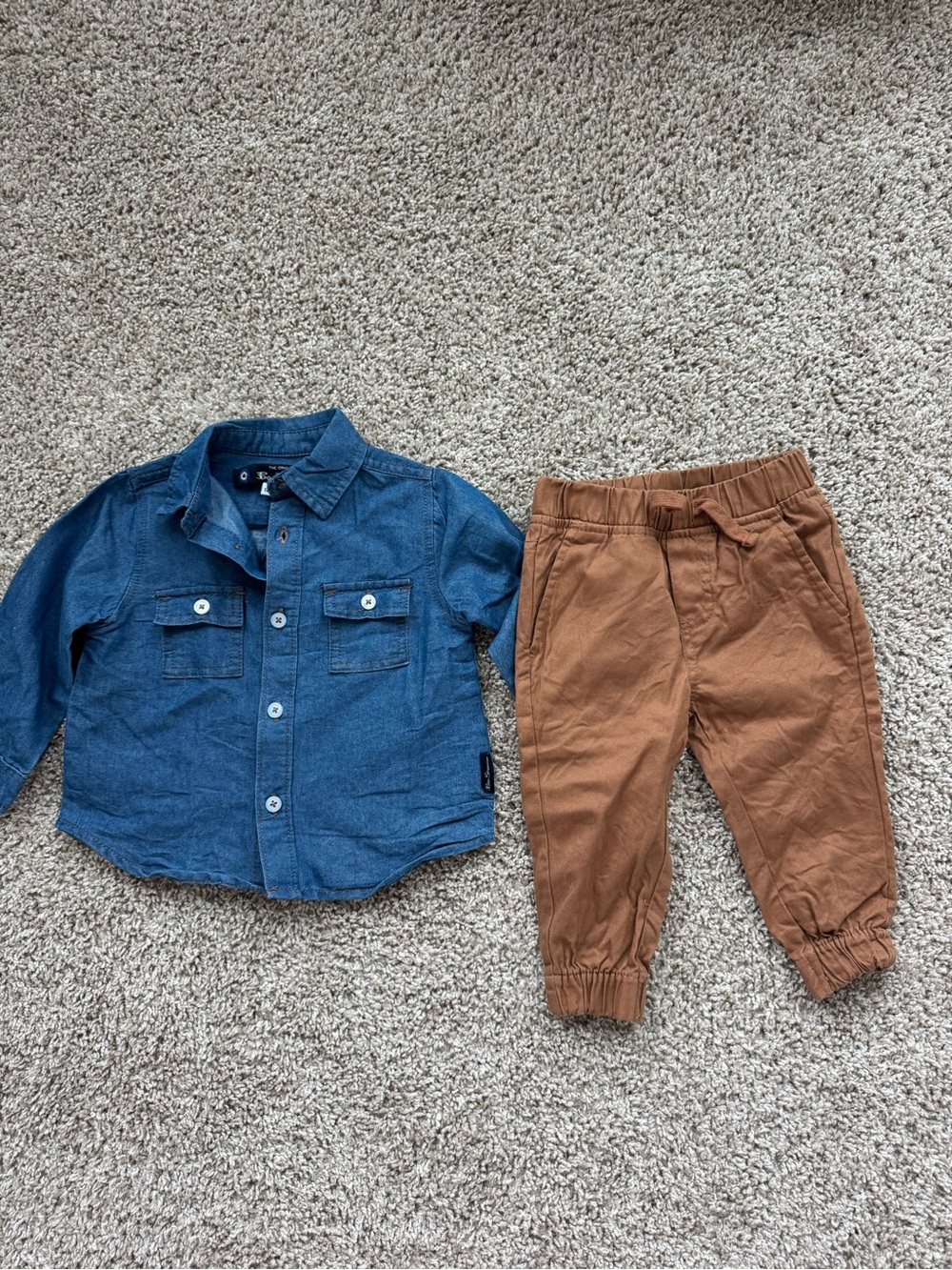 Ben Sherman Blue Shirt and Brown Pants Kids Matching Set